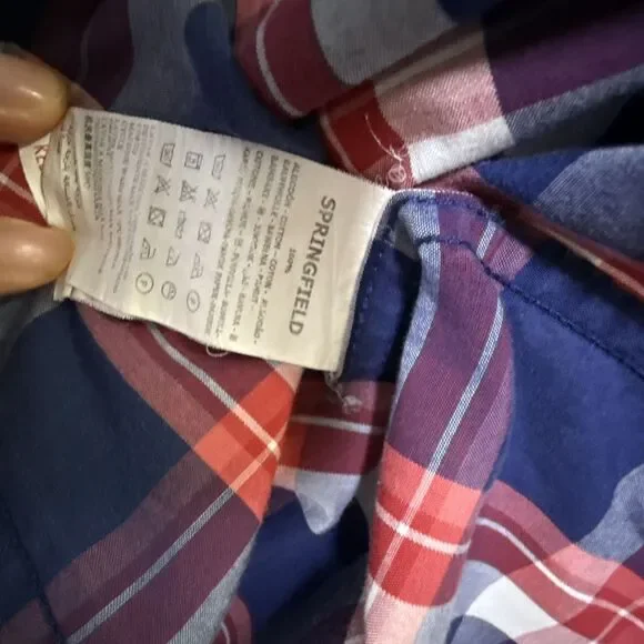 Springfield Custom Fit Men’s Button Up Shirt Short Sleeve Checkered Size M - Picture 5 of 7